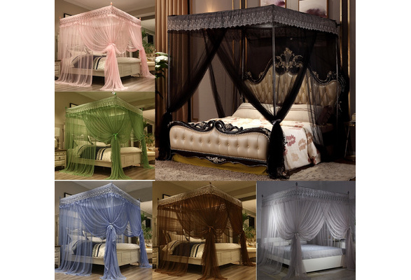 Four Corner Bed Canopy Curtain Mosquito Net For Twin Queen King Size No Frame Wish Four Corner Bed Canopy Curtain, Canopy Bed Blackout Curtains