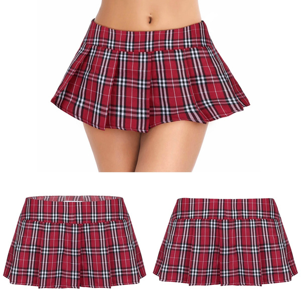 Womens Role Play Uniform Mini Plaid Skirt Sexy Schoolgirl Lingerie Wish