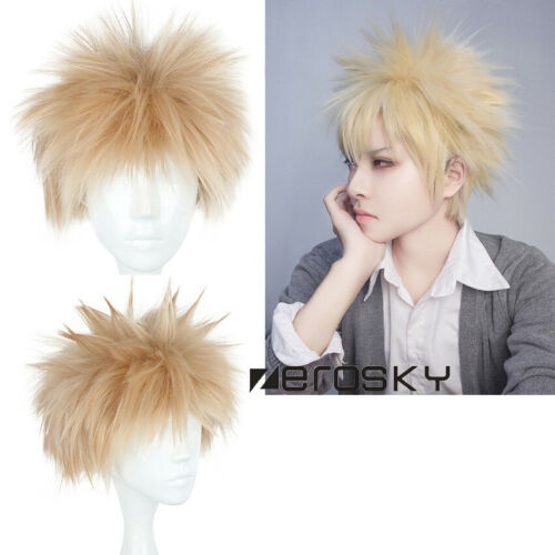 My Hero Academia Bakugou Katsuki Bakugo Light Blonde Wig Cosplay Hair Wig Cap