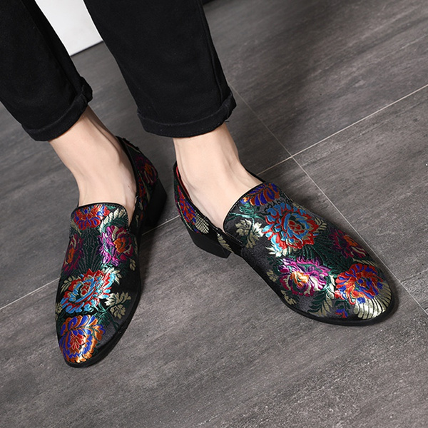 opføre sig Alaska nøje Men's Chinese Style Loafer Silk Embroidery Floral Print Casual Flat Shoes  for Men | Wish
