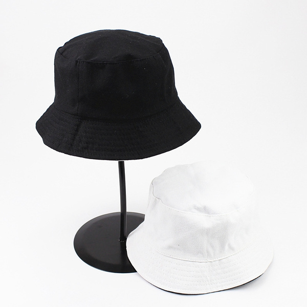 Two side reversible black white solid Bucket Hat unisex chapeau