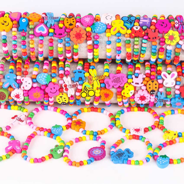 Wholesale 10pcs Handmade Kids girl children boy bangle Bracelets Baby Lovely  Fun Cute Wood Bead Fashion Jewellery party favors bags Gifts