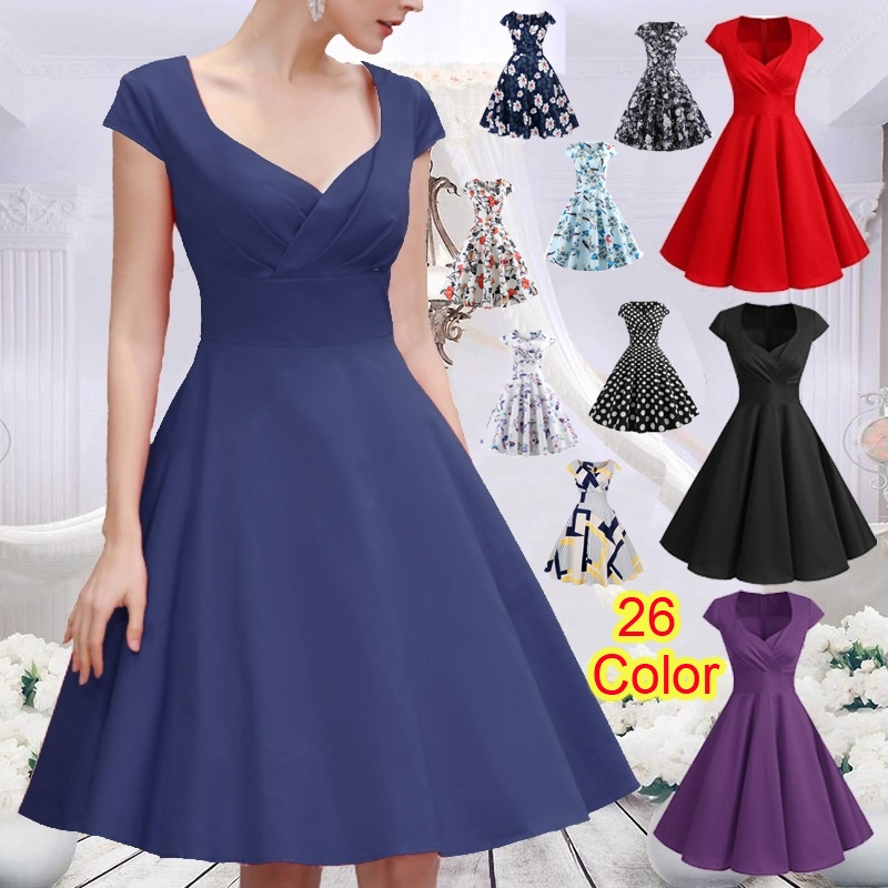 Women Short 1950s Retro Vintage Cocktail Party Ruched Swing Dresses | Wish