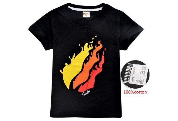 Prestonplayz Cotton Shirt Fire Logo Inspired Shirt Preston Playz Merch For 6 13 Years Old Kids Wish - fire roblox prestonplayz