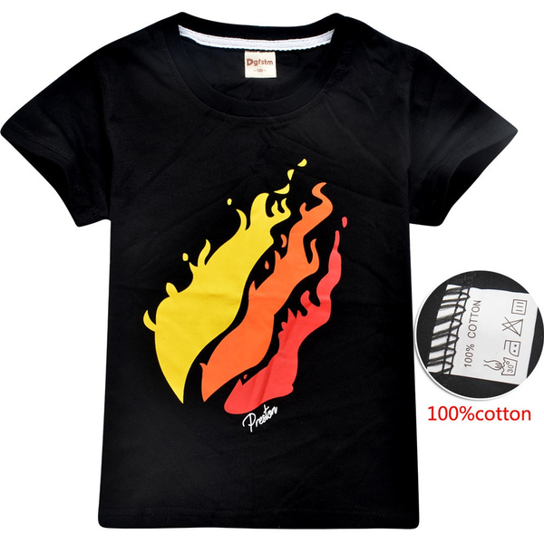 Prestonplayz Cotton Shirt Fire Logo Inspired Shirt Preston Playz Merch For 6 13 Years Old Kids Wish - roblox preston fire logo