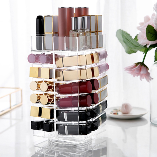 2019 Rotating Acrylic Makeup Organizer Storage Case Lipstick Holder Boxes Rotating Lip Gloss