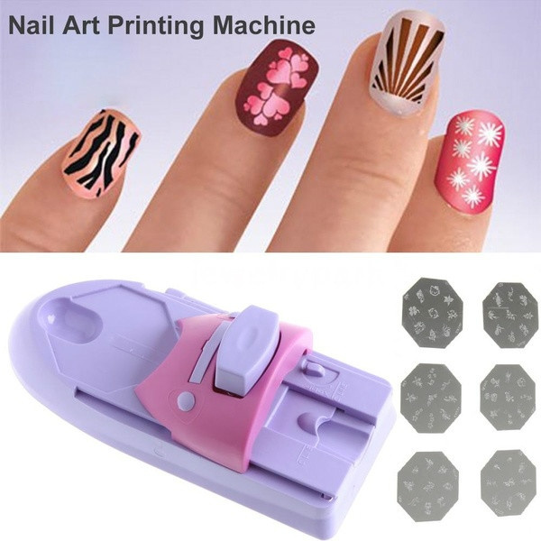 1PC Nail Art DIY Pattern Printing Manicure Machine with 6pcs Metal