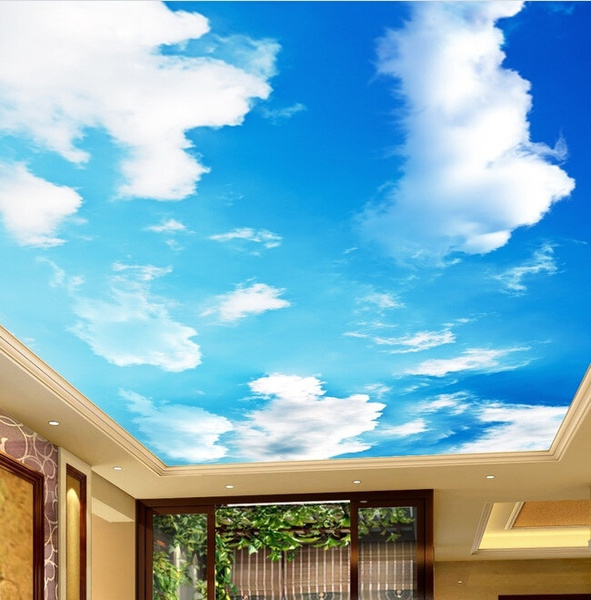 Custom Ceiling Wallpaper Blue Sky And White Clouds Murals For The Living Room Ceiling Wall Waterproof Papel De Parede Wish