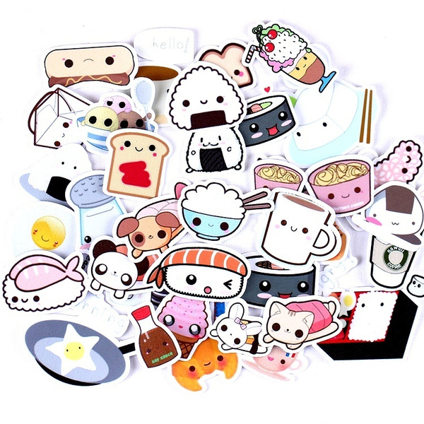18/36pcs Sushi Rice Food Coffee Bread Scrapbooking Stickers Fruits
