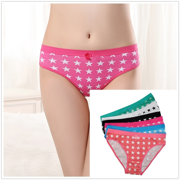 6 Pieces/Lot) Woman Underwear Cotton Briefs Stars Cute Low Wise Ladies  Girls Panties Intimates for Women