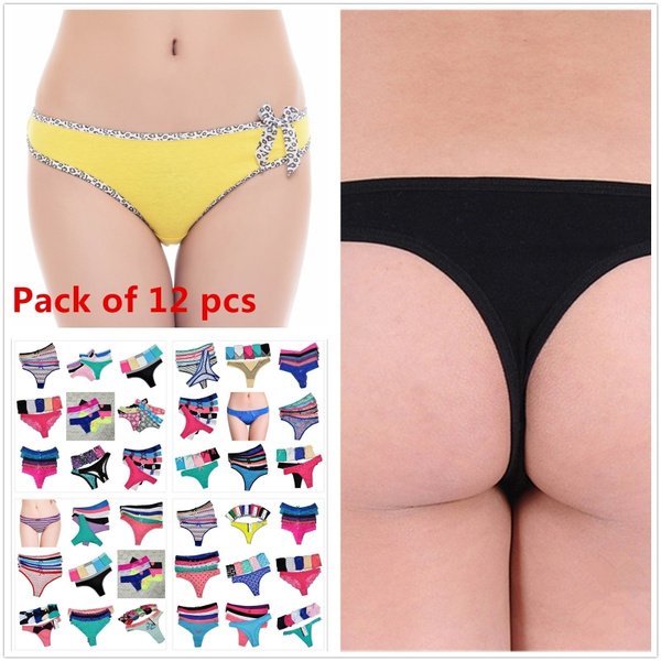 12 Pieces/Lot) Low Waist Women's cotton panties Girl Briefs fashion thong  underwear T Word Pants G String underwear
