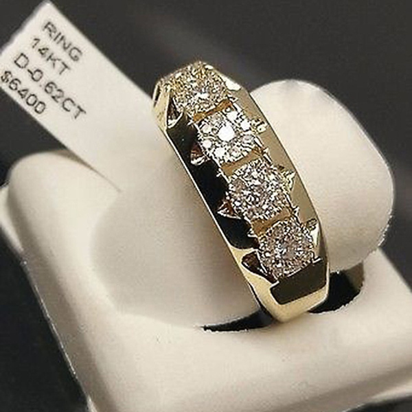 Genuine 14k Yellow Gold Mens Diamond Band Tennis Pinky Ring Anniversary Gift Engagement Wedding Rings Jewelry Size 5 11 Wish