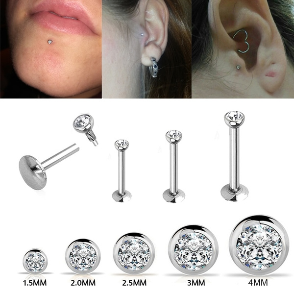 5pcs Stainless Steel Crystal Labret Lip Ear Earring 16 Gauge Versatile Piercing 