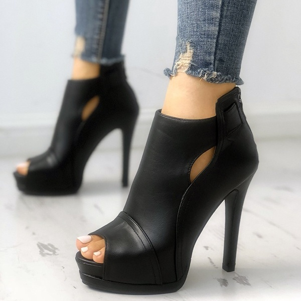 Black peep hotsell toe platform booties