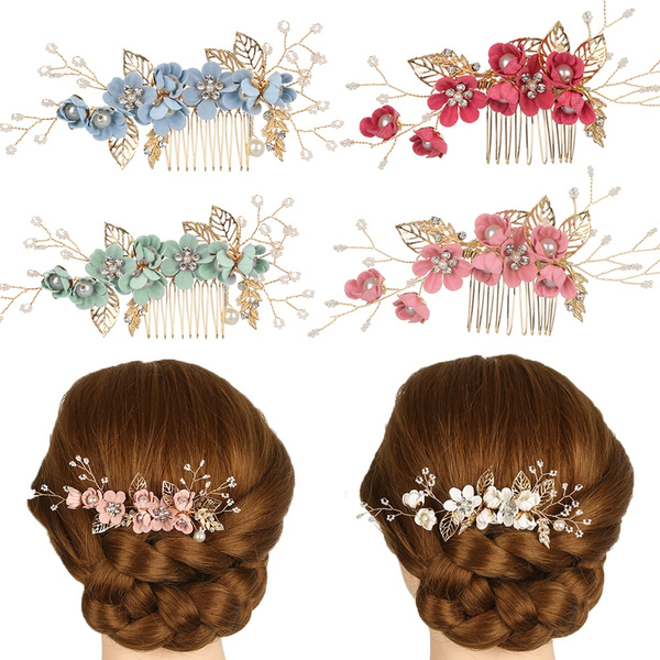 Wedding  Crystal Crown Bridal Clips Leaves Tiara  Flower Hair Pin  Hair Combs