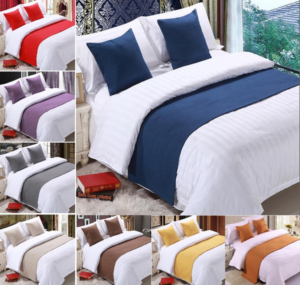 WT TW Solid Bed Runner Scarf Bedding Scarves Single Queen King for Bedroom Hotel Wedding Room 50x50cm Pillowcase