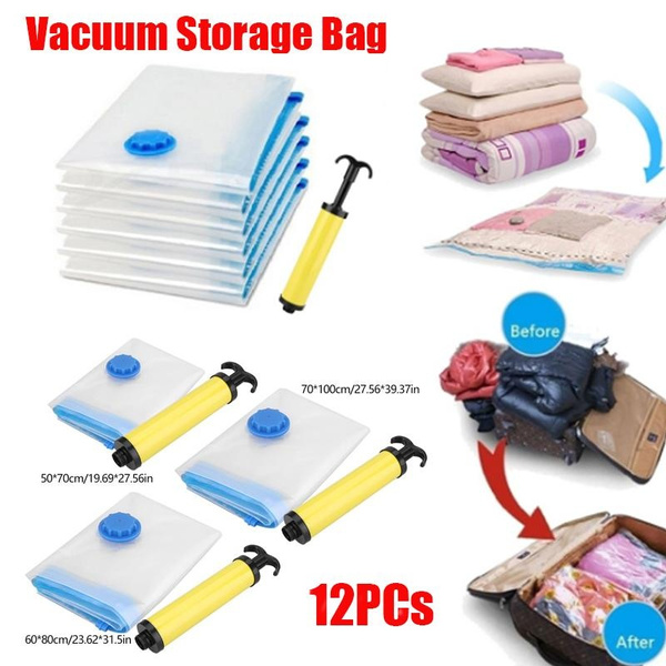 12PCS Vacuum Compressed Space Saving Storage Bags with Hand Pump  50*70cm/60*80cm/70*100cm