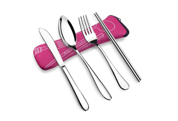 Outdoor Travel Quaanti Big Sale Portable Utensils Set Stainless Steel Cutlery Set 4 Pcs Fork Spoon Flatware Set Travel Camping Cutlery Set with Carrying Case Bag for Work 