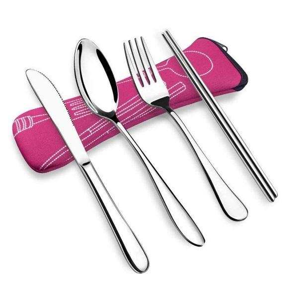 Hemoton 3PCS Plastic Silverware Folding Utensils Set Forks Spoon Chopstick Travel Cutlery with Storage Box for Camping Travel Survival 