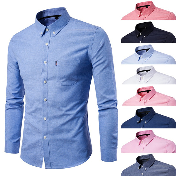 Camisa para hombre Camisa de manga larga para hombre Camisa de vestir  ajustada Camisa formal de color sólido | Wish