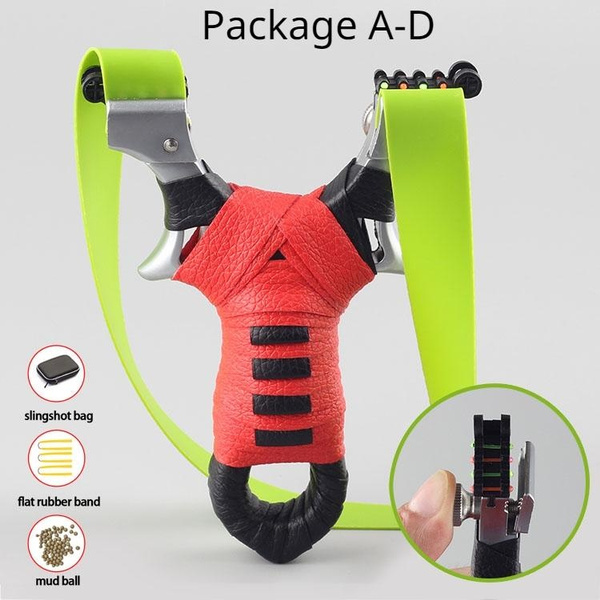 Alloy slingshot hunting catapult with plastic sighting flat rubber band