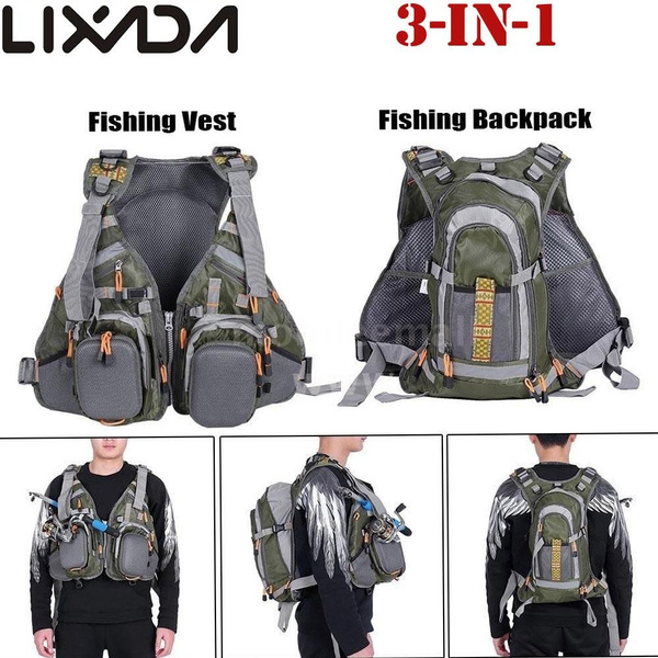 Lixada 3 In 1 Mesh Fly Fishing Vest And Backpack And Outdoor Fishing Safety  Life Jacket Fisherman Utility Vest Swimming Sailing Boating Kayak Floating  Safety Device
