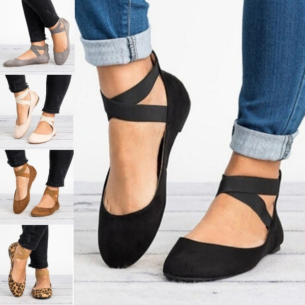 Womens Flat Shoes Elastic Crossing 