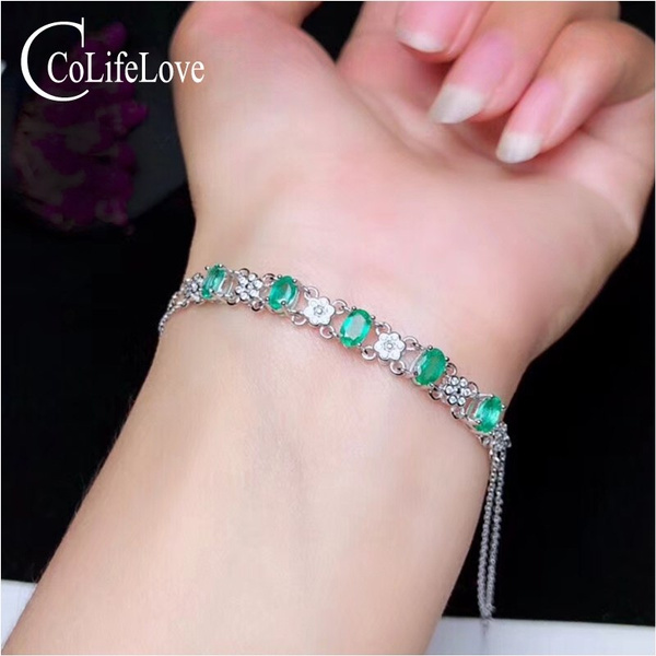 Eternity Emerald CZ Rhodium plated Silver Tennis Bracelet:Jian London:Silver  Bracelets