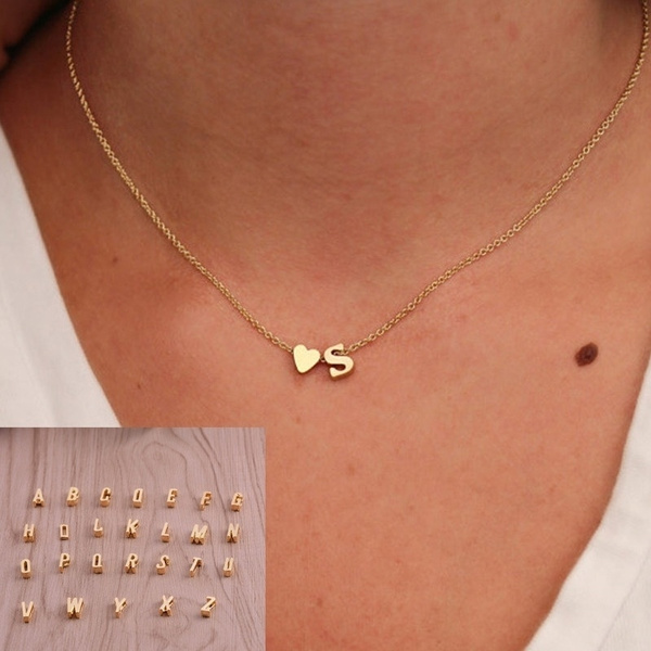 Tiny initial necklace gold letter 