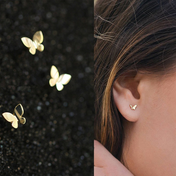 Cute Gold Polish Diamond Stud Earrings By Much More