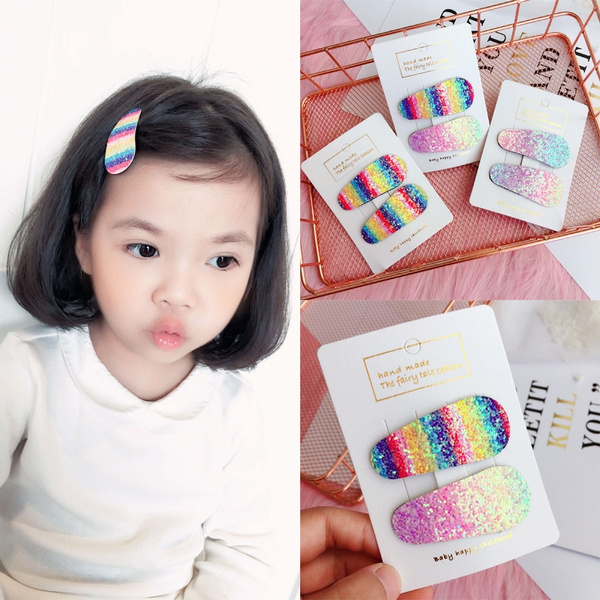 2PCS DIY Hairstyle Kawaii Girls Rainbow BB Hair Clip Sequins Shiny Hairpins  Kids Barrettes Candy Color Women Hair Accessories | Wish