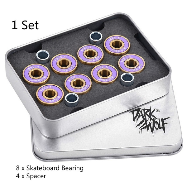Dark Wolf Skateboard Bearings Titanium ABEC-11 Purple Gold 8pcs with 4pcs Spacer 