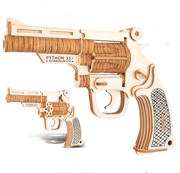 Wood Trick Gun Pistol Model Mechanical Wooden 3D Puzzle Self Assembly DIY Kit