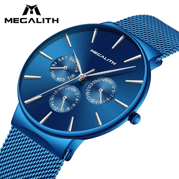 MEGALITH luxe mince hommes montres hommes Sport en acier inoxydable maille  montre-bracelet mode affaires robe étanche jour Date analogique montres  pour homme | Wish