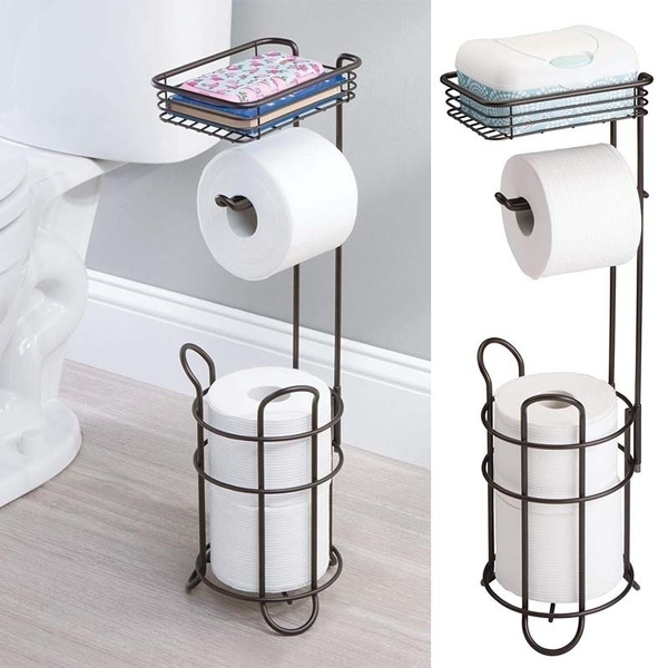 At Home Grey Metal Toilet Paper Holder & Storage