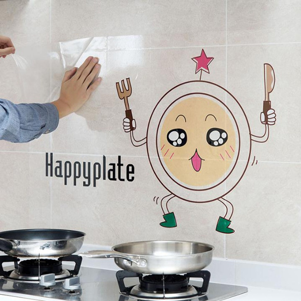 Cartoon Transparent Oil Proof Selbstklebende Wandaufkleber Kuche Backsplash Protector Wallpaper Aufkleber Wasserdicht Hochtemperaturbestandige Fliesen Aufkleber Kuche Dekoration Kitchen Backsplash Self Adhesive Wall Sticker Wish