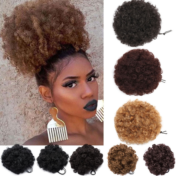 Afro Puff Short Bun Ponytail Kinky Curly Hair Wig Puff Clip in Drawstring Hair Extension