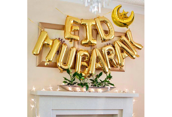Eid Mubarak Foil Balloons Rose Gold Letters Ramadan Hanging Decoration Eid Mubarak Foil Balloons Rose Gold Letters Ramadan Hanging Decoration