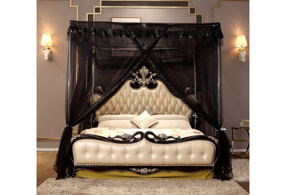 Black Bed Canopy Curtain Mosquito Net, Black Four Poster Bed King Size