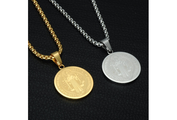 Metal Color: Gold Necklaces, Length: 50cm Davitu Trendy Saint Benedict Medal Pendant Necklaces Women Men Titanium Steel Catholic Church Cross Pendants Necklace Jewelry