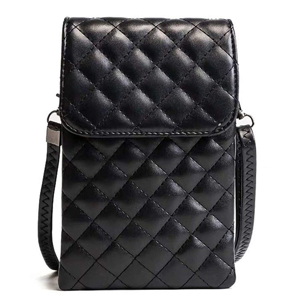 Small Leather Crossbody Purse for Women Black Quilted Purse with