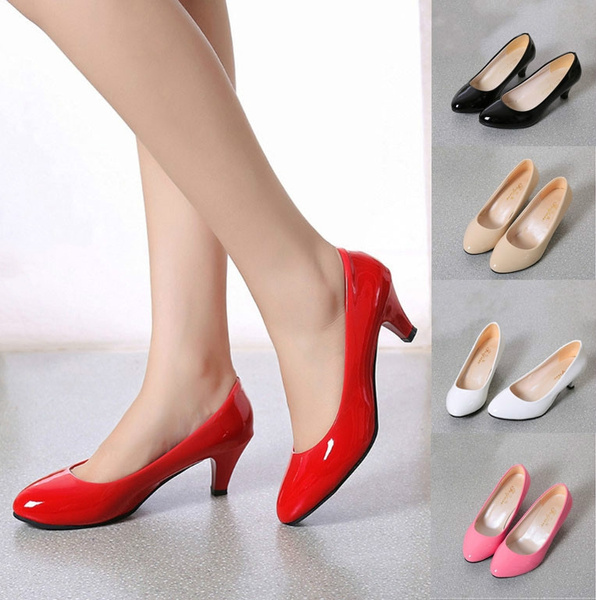 Nude Shallow Mouth Women Office Work Heels Shoes Elegant Ladies Low ...