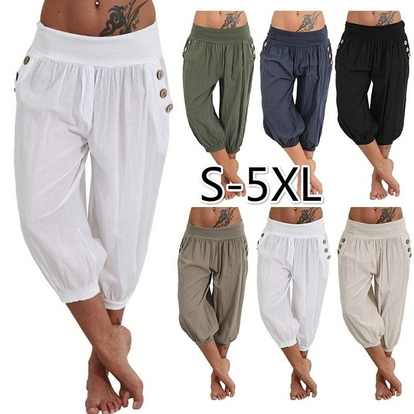 S-5XL Summer Women Casual Capri Yoga Pants Plus Size Harem Pants Loose Wide  Leg Pants Pantalon Femme