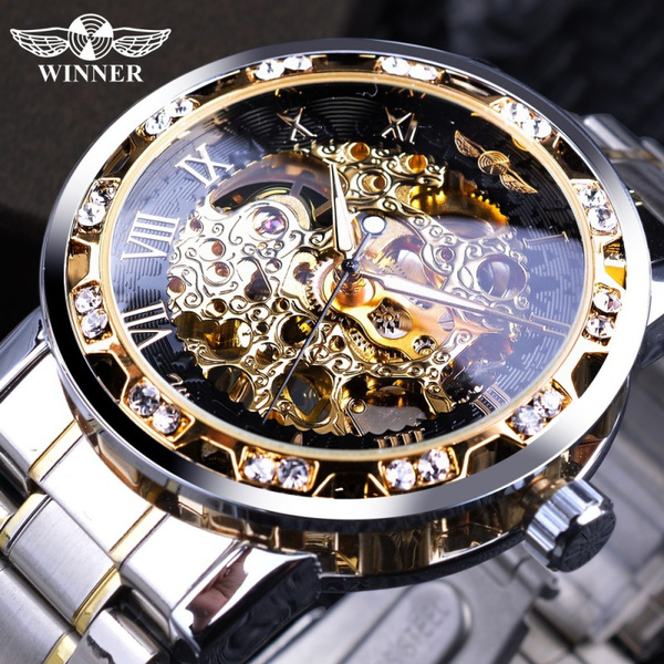 WINNER Brand Mens Automatic Watch Fashion Diamond Display Luminous