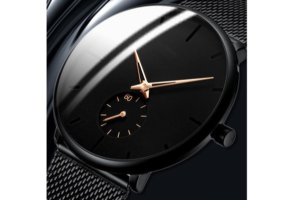 Classic Elegant Black Men's Fashion Luxury Mesh Belt Ultra Thin Watches  Herren Uhren Business Casual Stainless Steel Analog Quartz Wrist Watch  Gifts