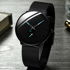 Classic Elegant Black Men's Fashion Luxury Mesh Belt Ultra Thin Watches Herren Uhren Business Casual Stainless Steel Analog Quartz Wrist Watch Gifts for Men