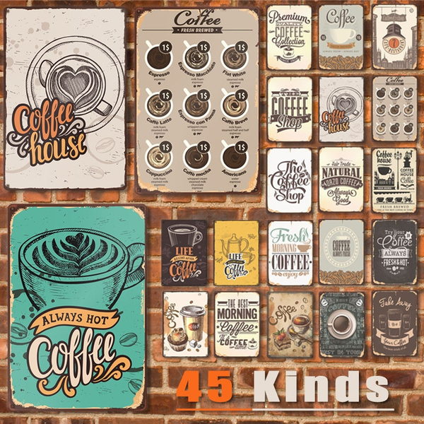 Hot Coffee Shop Large 48cm Retro Metal Tin Wall Art Sign Plaque Home Decoration 