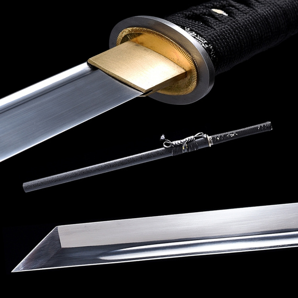 Handmade Straight Black Katana Real Japanese Ninja Samurai Swords With Blade