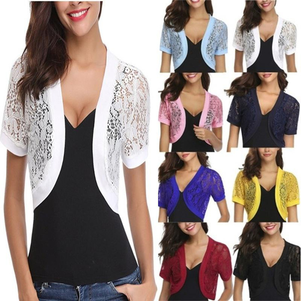 Women Short Sleeve Floral Lace Shrug Open Front Bolero Cardigans Sexy Tops  T-shirts | Wish