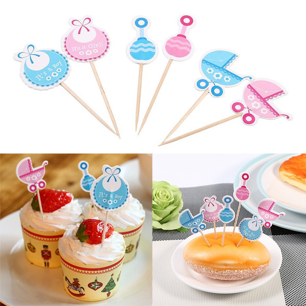 Boy/Girl Type Kids Birthday Cute Cupcake Toppers Baby Shower Cake Decorations 